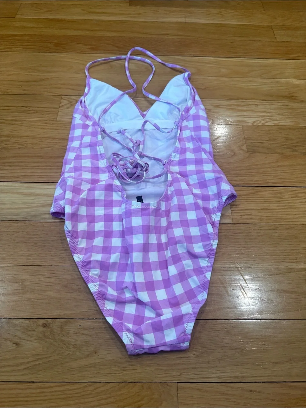 J.Crew one piece lace up back oversized Matte gingham swimsuit size 4.
